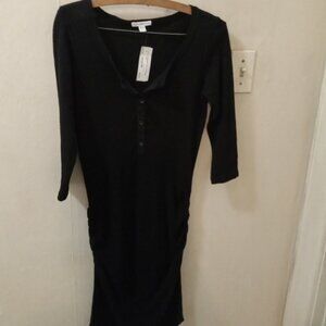 Standard James Perse Sz 1/0-2 US black Midi T shirt Dress - ruching on side